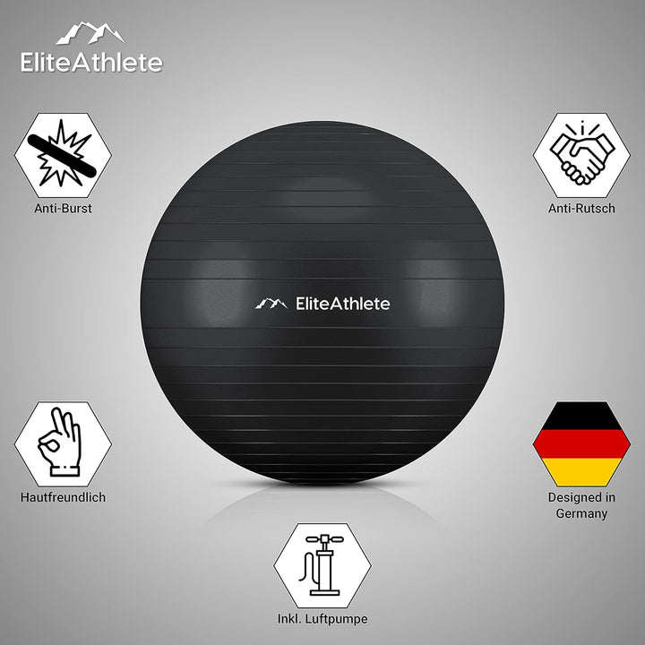 EliteAthlete Gymnastikball Sitzball Büro ergonomisch mit Anti Burst System - Fitness Pilates Schwang