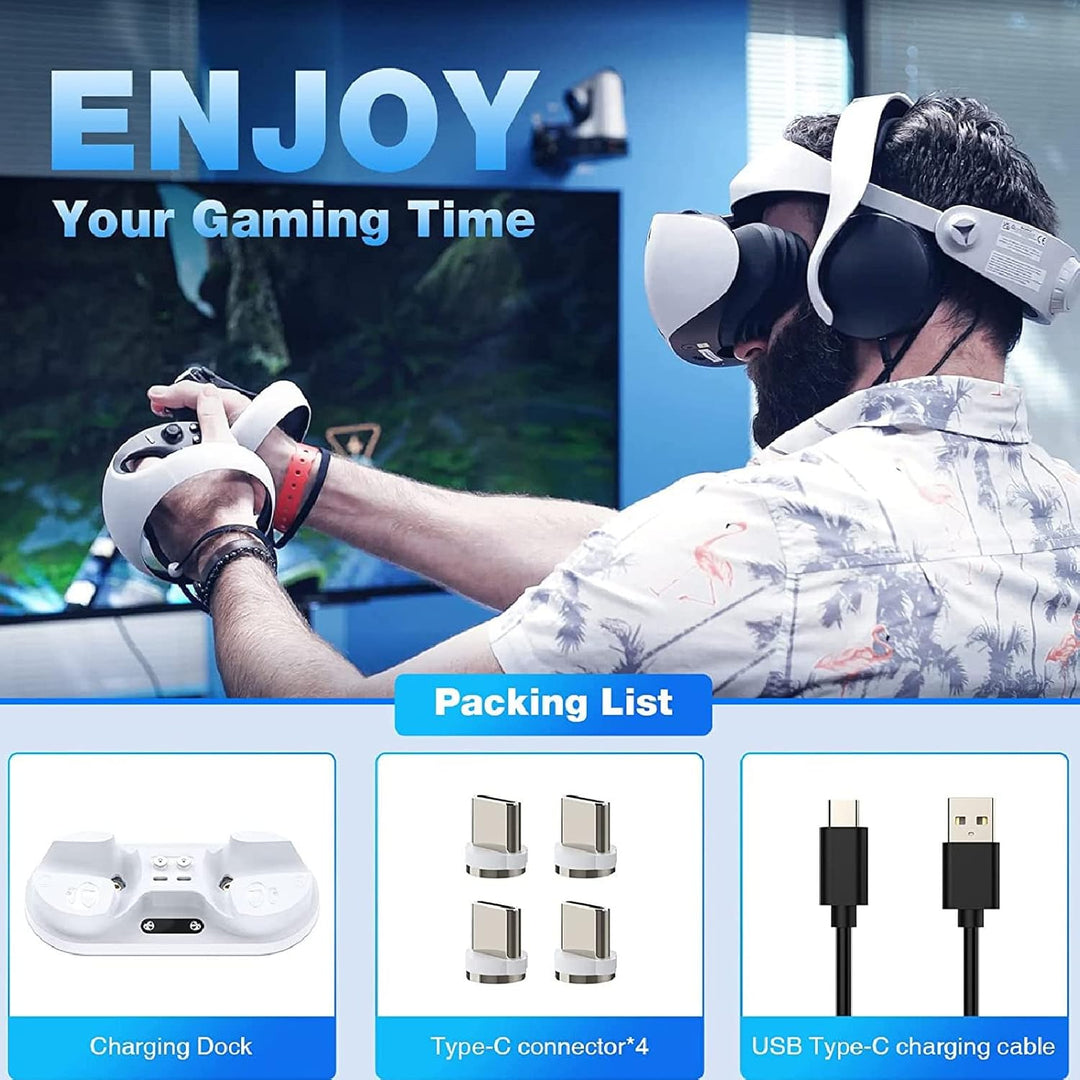 Ladestation für VR2, Dual-Controller-Ladestation, mit 4 Typ-C-Magnetanschlüssen, Typ-C-Ladekabel, LE