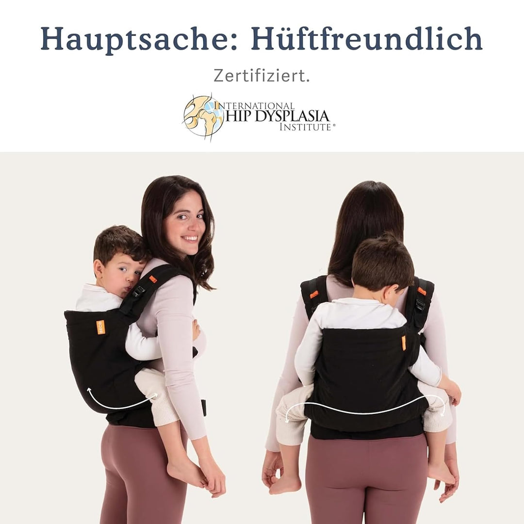 Beco Toddler Babytrage mit extra breitem Sitz - Kindertragerucksack aus 100% Baumwolle, 2 Trageposit