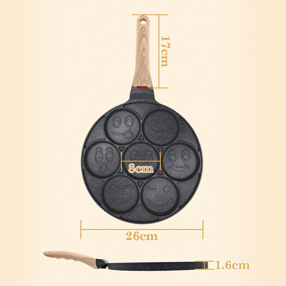 Bobikuke Pancake Pfanne Induktion, Antihaft Pancake Maker 7 Löcher mit Smiley-Gesichtern Spiegelei-P