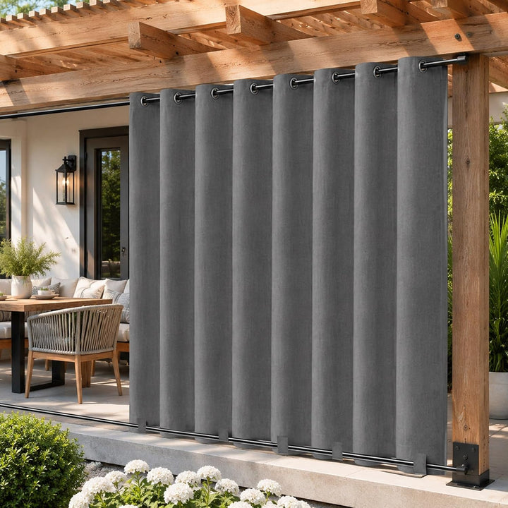 Rosnek Outdoor Vorhang Wetterfest Extra Breit B254 x H274 cm, 100% Blickdicht Winddicht mit Ösen Obe