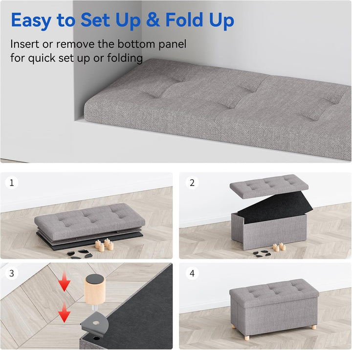 BRIAN & DANY Sitzbank mit Stauraum, Faltbar Sitztruhe Sitzhocker mit Deckel, Sitzcube Fussablage, H