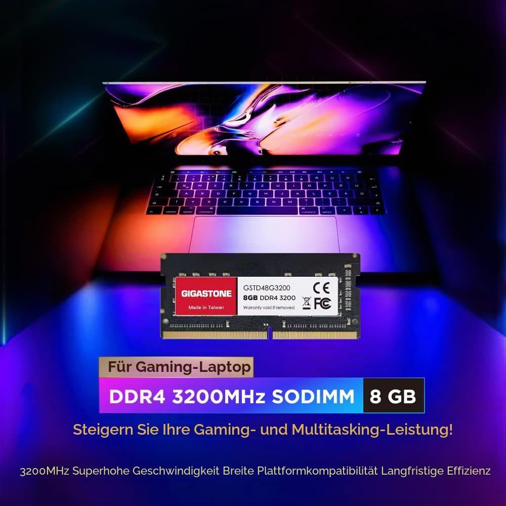 [DDR4 RAM] Gigastone Laptop RAM 8GB DDR4 Ram 8GB DDR4-3200MHz PC4-25600 CL22 1.2V SODIMM 260 Pin/Pol