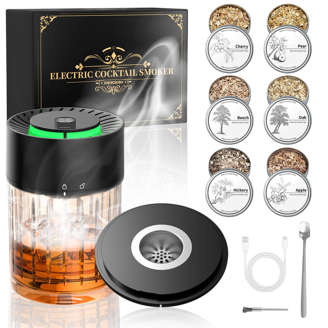 iDiskk Electric Cocktail Smoker Kit, wiederaufladbare Whiskey Smoker, Built-in Feuerzeug, 6 Holzspän