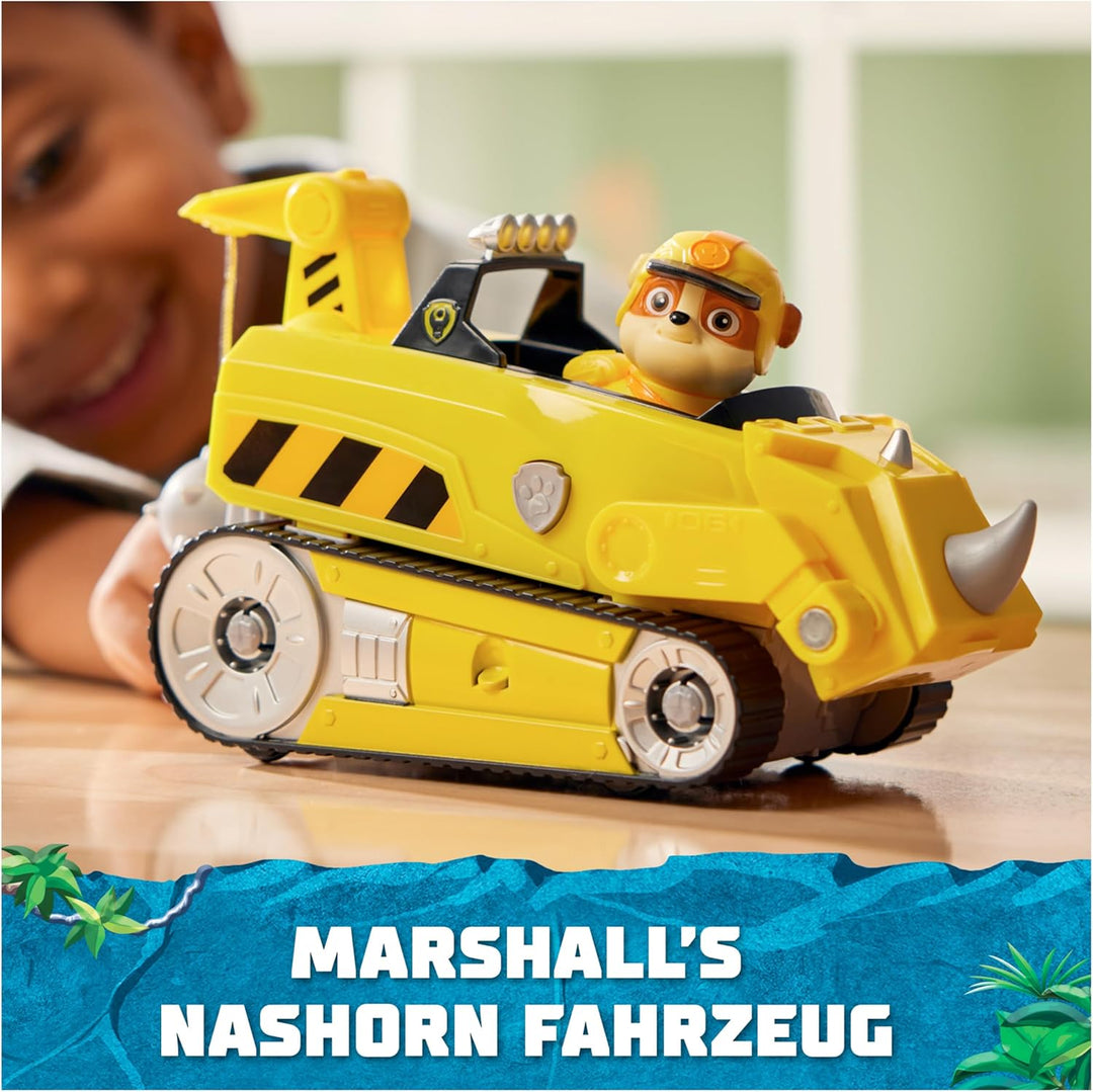 PAW PATROL Jungle Pups – Nashorn-Fahrzeug mit Rubble-Figur (Basis Fahrzeug), Spielzeug für Kinder ab