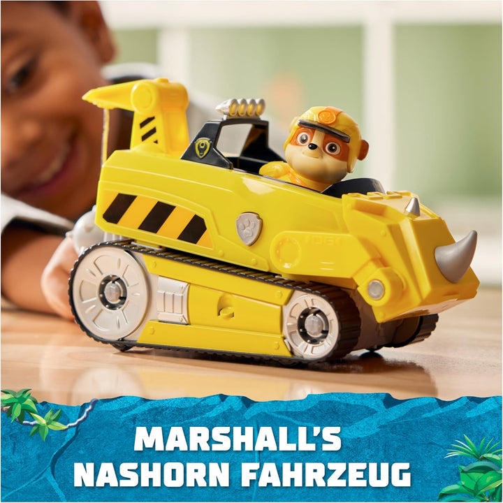 PAW PATROL Jungle Pups – Nashorn-Fahrzeug mit Rubble-Figur (Basis Fahrzeug), Spielzeug für Kinder ab