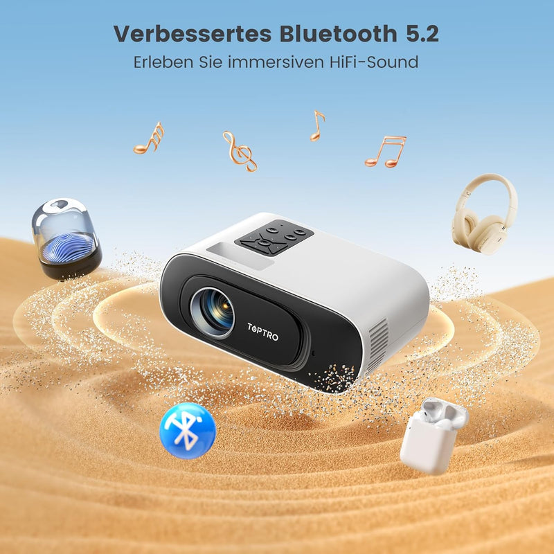 Mini Beamer Full HD 1080P Unterstützung,【Auto Keystone】WiFi Bluetooth Handy Klein Tragbarer Beamer H