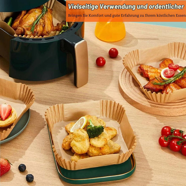 Backpapier für Heissluftfritteuse, 23-27cm 200 Stück Backpapier Airfryer Antihaft-Einweg Pergamentpa