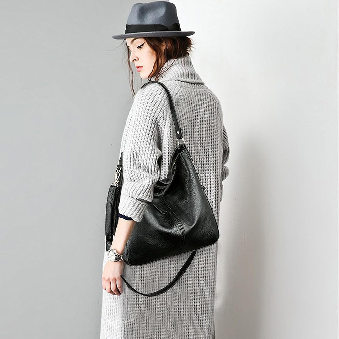 BestoU Handtasche Damen Schwarz Gross Leder Gross Tasche Umhängetasche Schultertasche Shopper Henkel