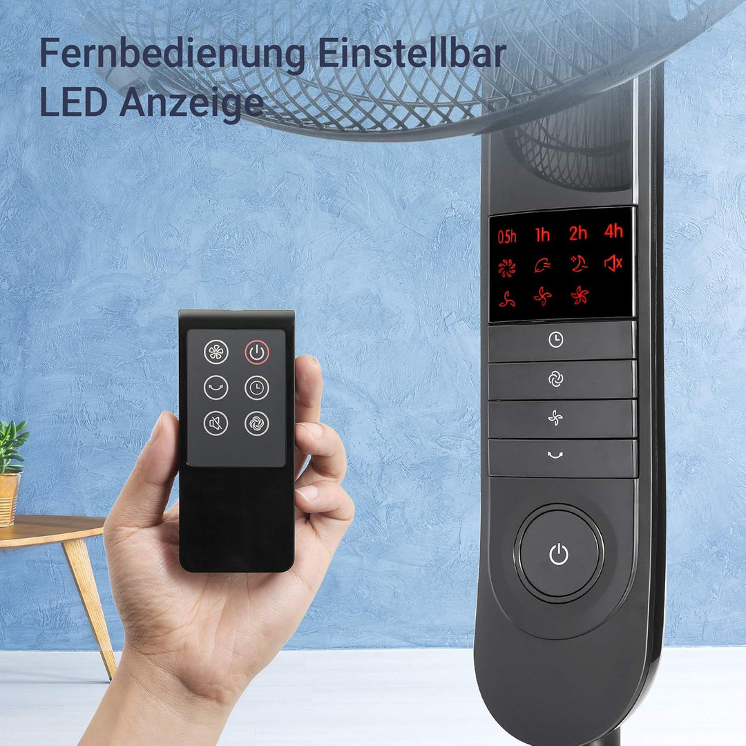 Midea FS40-15FR Standventilator Leise mit Fernbedienung,3 Geschwindigkeitsstufen,LED Anzeige, 7,5H T