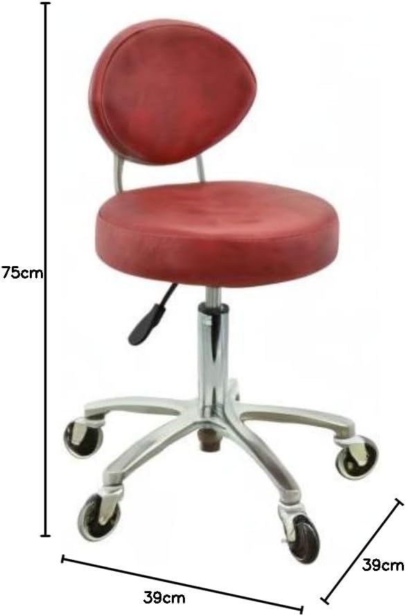 Premium Rollhocker Rot mit ovaler Lehne höhenverstellbar von 50 bis 65 cm - Rundsitz- Drehhocker Arb