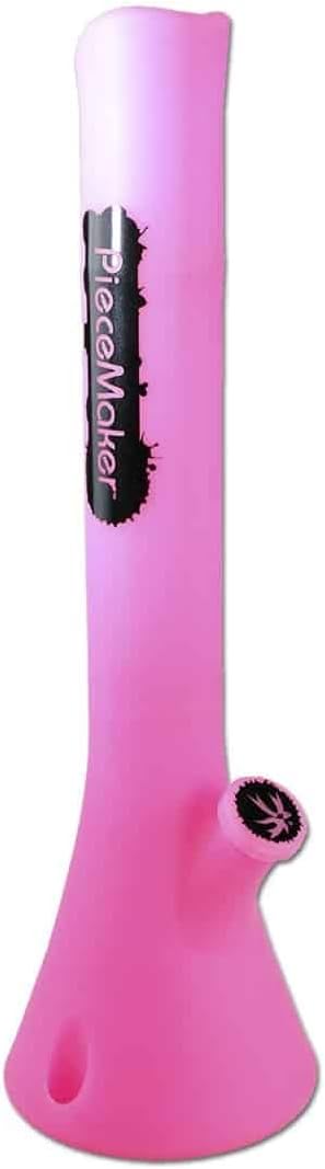 PieceMaker Percolator Bong 55 cm | Neon-Pink mit Logo | Silikonbong NS 14/19 mit Mushroom-Perkolator
