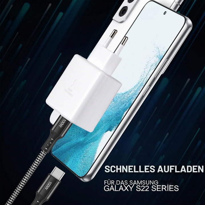 45W USB C Schnellladegerät Super Fast Netzteil USB C Ladegerät mit (2m, 100W) USB C Nylon Kabel für