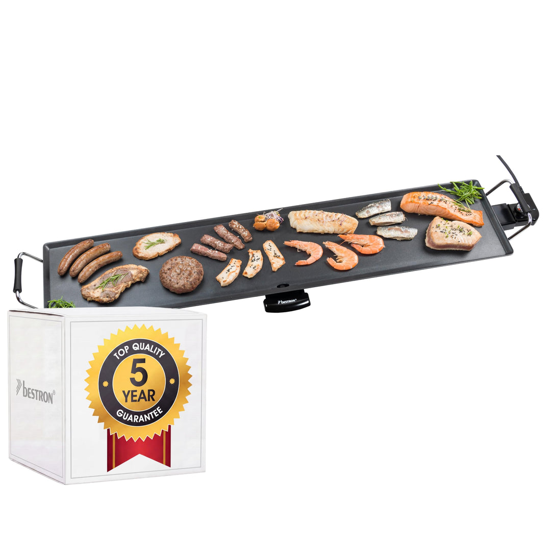 Bestron elektrische XXXL Plancha-/Teppanyaki-Grillplatte mit Antihaftbeschichtung, Grillspass für bi