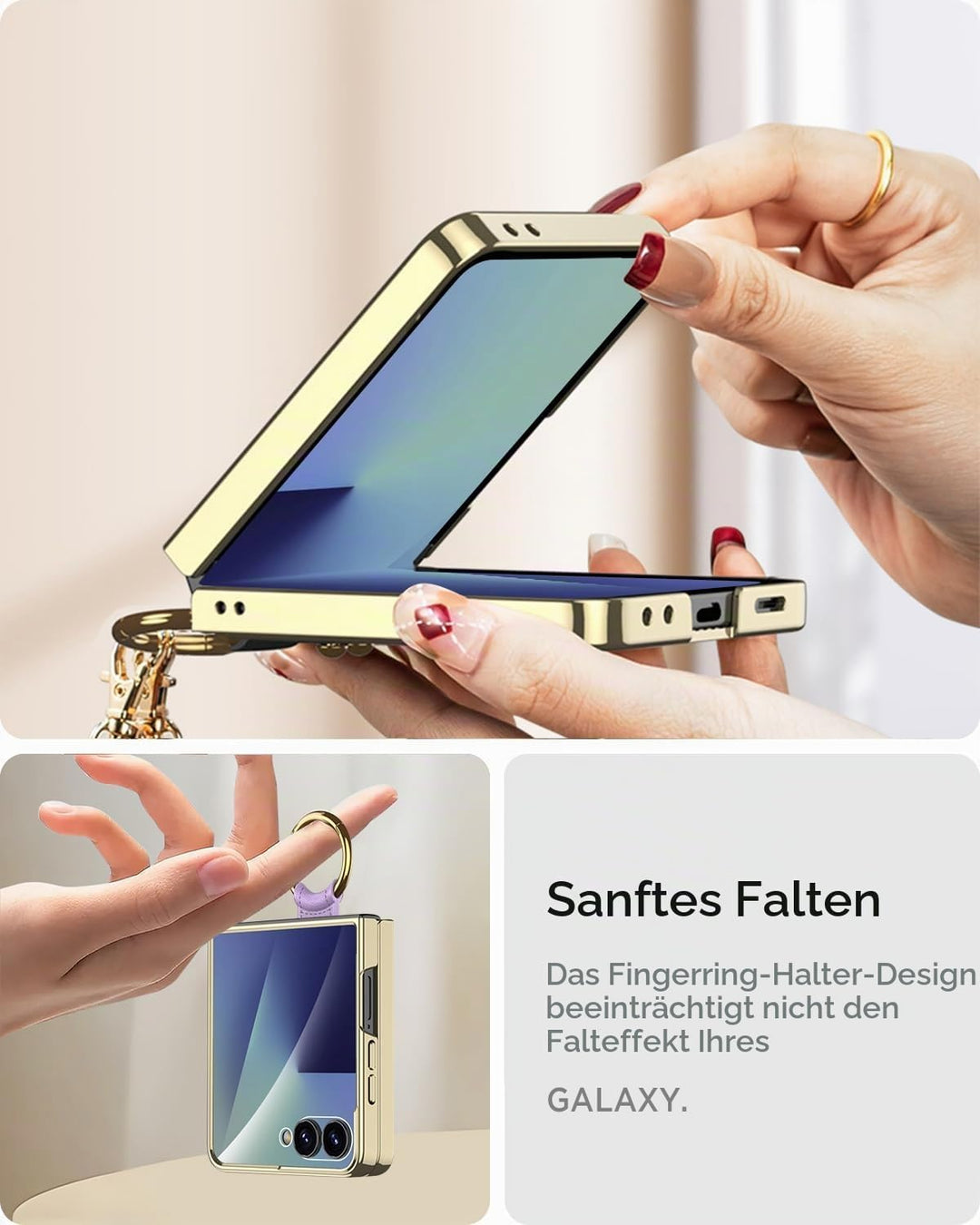Miimall Lederhülle Kompatibel mit Samsung Galaxy Z Flip 7 Hülle mit Band+Ring Ständer [HD Displaysch