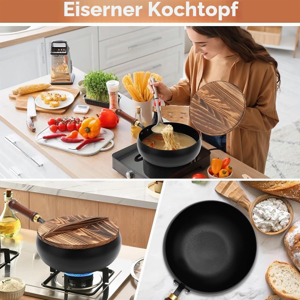 Handgefertigter Wok, Geschmiedete Unbeschichtete Eisenpfanne, Grosser Bauchtopf für verschiedene kul