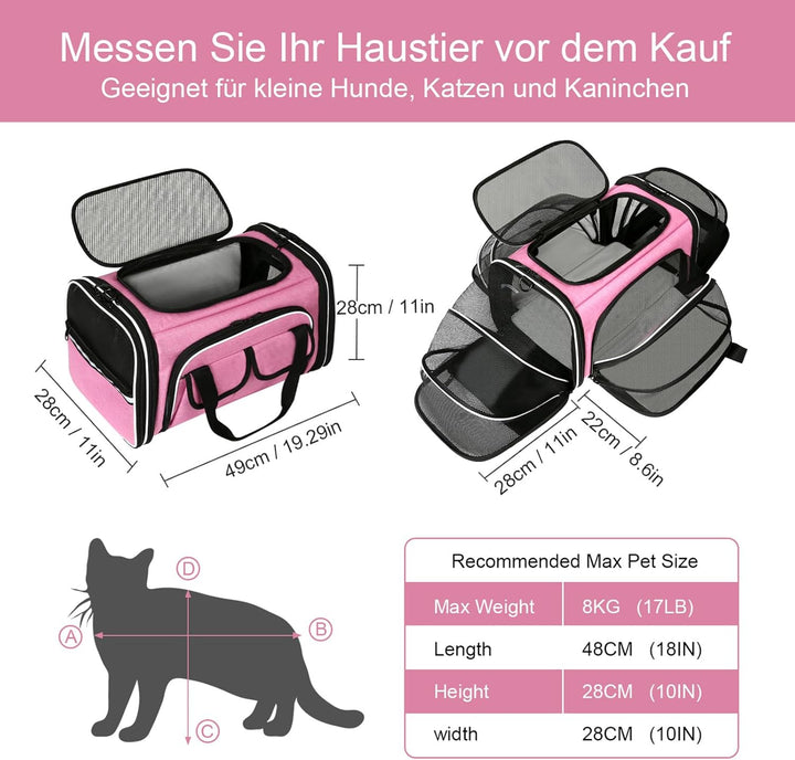 Estarer Haustiertasche Haustierträger für Katze und Kleine Hunde im Auto, Fugzeug oder in der Bahn,
