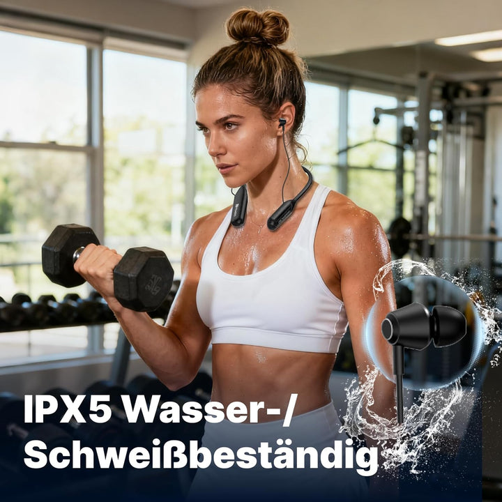 Hmusic H25 Bluetooth 5.4 Kopfhörer Nackenband, 200 Std Akku, IPX5 Wasserdicht, Magnetischer Im-Ohr O