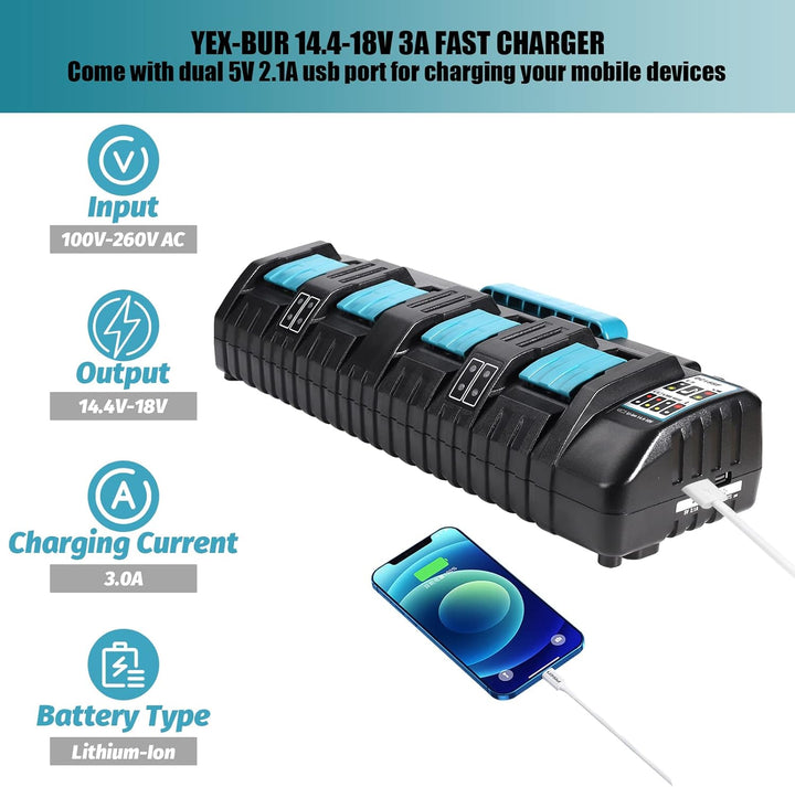 18V 4 Port Ladegerät DC18SF für Makita 14,4V-18V Lithium Batterien BL1850 BL1815N BL1830 BL1840 BL18