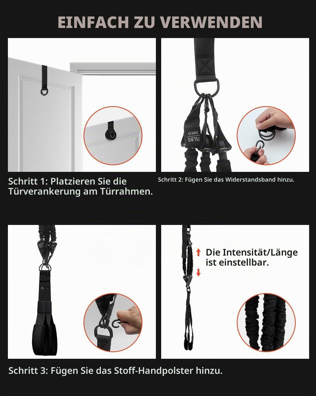 Abahub Trizeps Band Set mit Türanker Verstellbar Tricep Pull Down Fitnessband für Zuhause, Armtraini