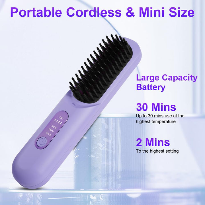 LOPHE Mini Haarglätterbürste, Glättbürste Kabellos, Hair Straightener Comb mit LCD-Bildschirm 3-Stuf