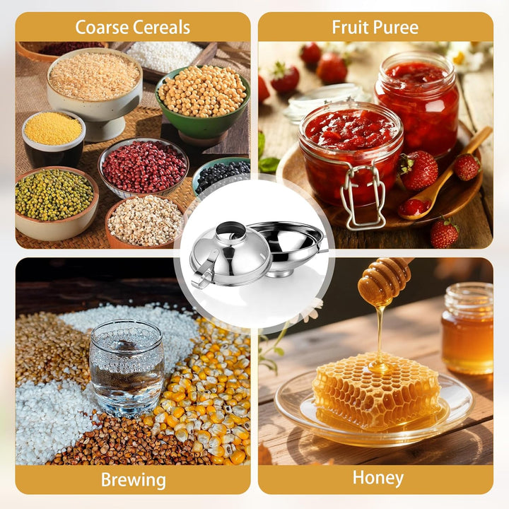5 Stück Trichter Edelstahl set - Marmelade und Stapelbarer Kleiner Trichter mit 2 Stück Reinigungsbü