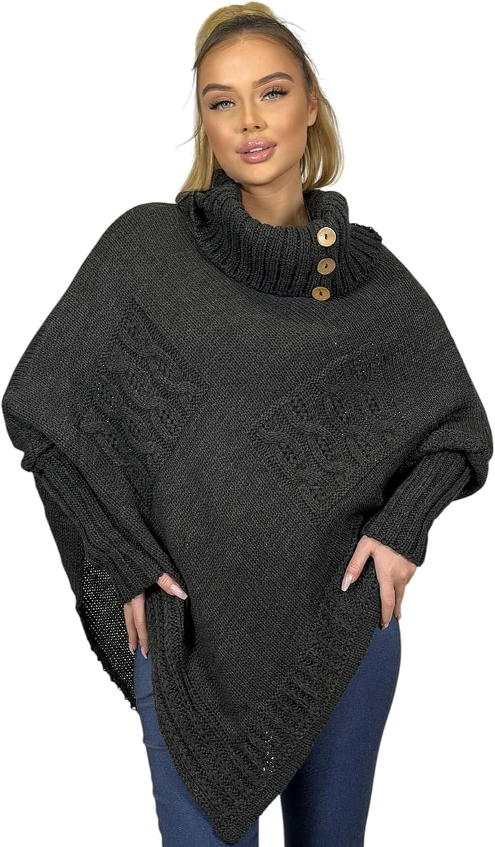 Mississhop Poncho Strick Sweatshirt Pullover Umhang Überwurf Einheitsgrösse Graphit, Einheitsgrösse