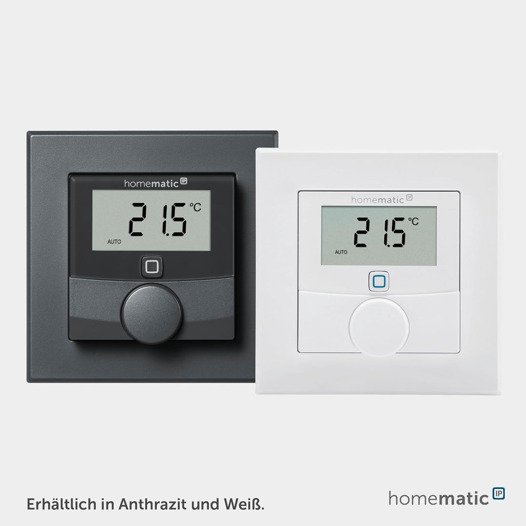 Homematic IP Smart Home Wandthermostat mit Luftfeuchtigkeitssensor, digitales Thermostat Heizkörper/