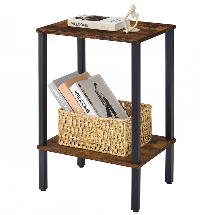 Gewudraw Beistelltisch, Kleiner Tisch, Nachttisch Schmal mit 2 Ebenen, Industriestil, Couchtisch mit