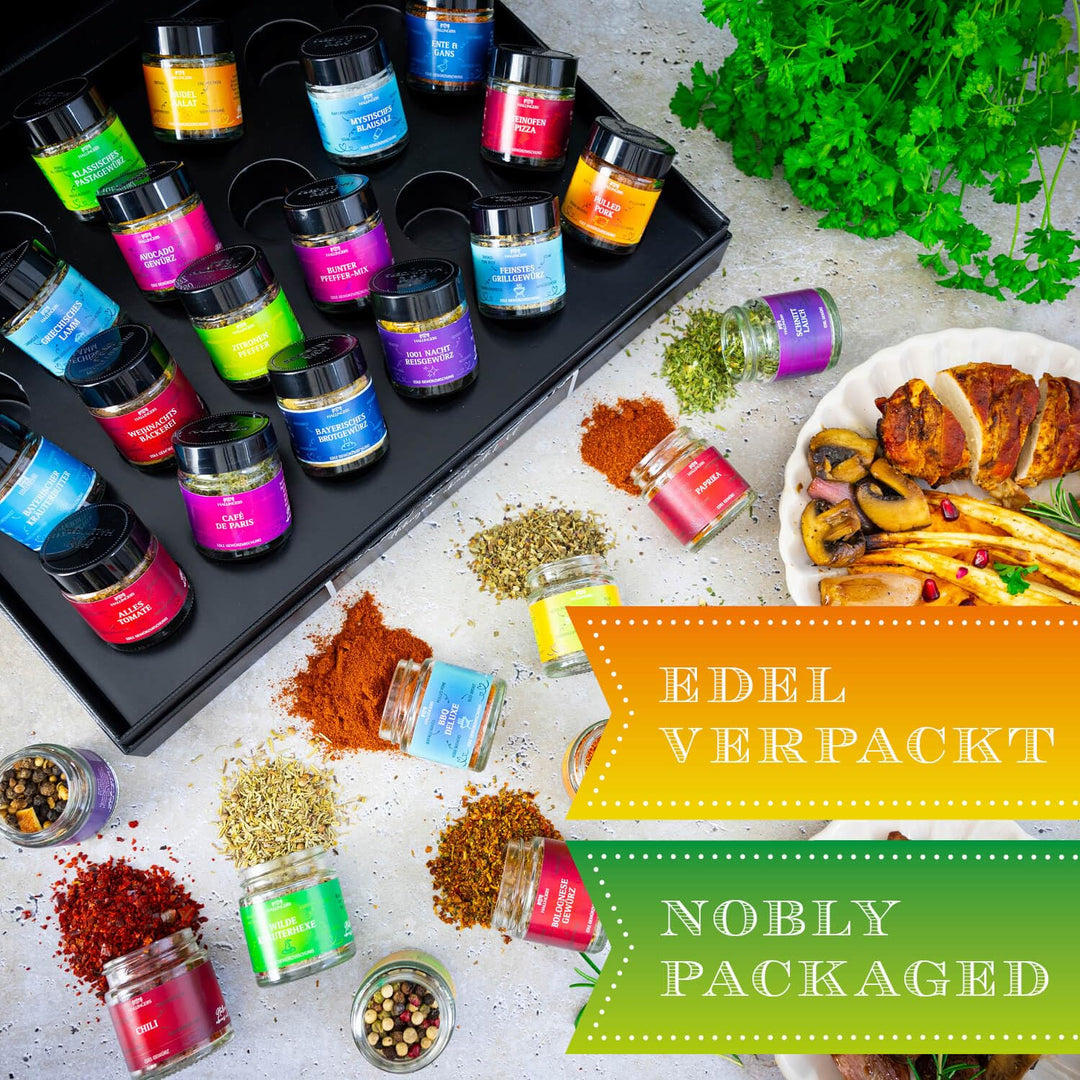 Hallingers Deluxe Selektion 24 - Gewürz Geschenkset handmade, 24 Gewürze aus aller Welt (Set) - Adve