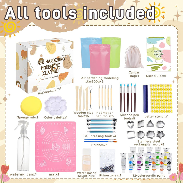 USHOP Ton Töpferset fur Zuhause fur Anfanger,Töpferset für Kinder,Kreativ DIY Keramik Bemalen Bastel