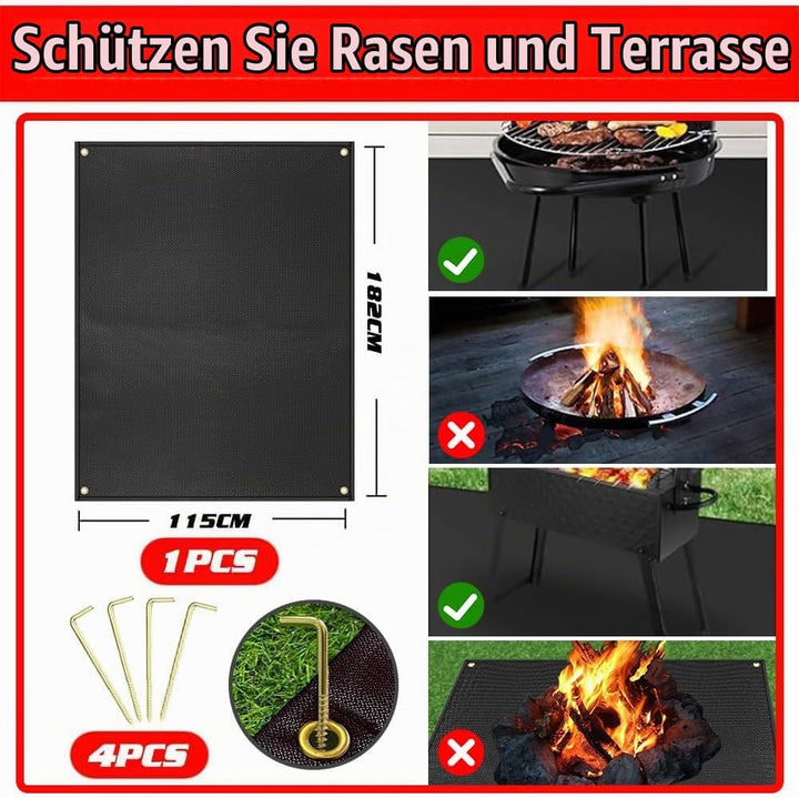 Grillmatte Bodenschutz,Feuerfeste Unterlage 182 * 115cm,Faltbare Grillunterlage mit Löchern und Bode