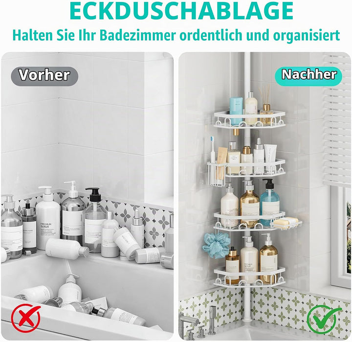 HapiRm Teleskopstange Duscheckregal Teleskop - Teleskopregal, 70-276cm | 4 Tier rostfrei Teleskop Ba