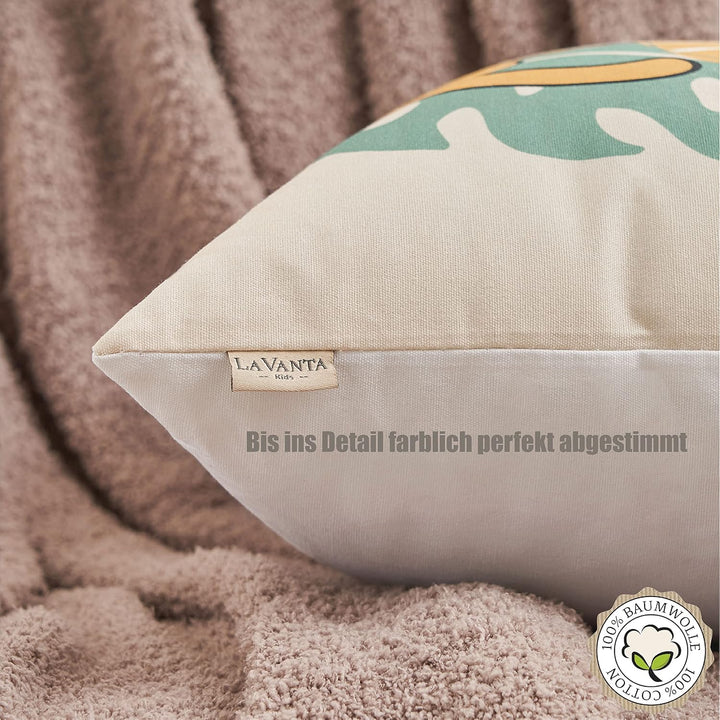 100% Hochwertige Baumwolle: Kinder Kissenbezüge 40x40 (4er Set) | Bezaubernde Tiermotive: Nashorn Le