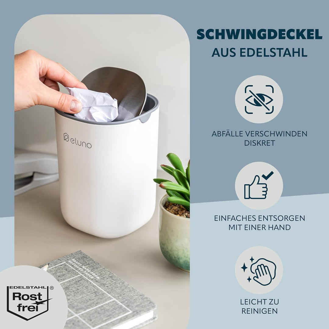 eluno Kosmetikeimer EDOLO mit Schwingdeckel und 1,5 Liter Fassungsvermögen, Schwingdeckeleimer ideal