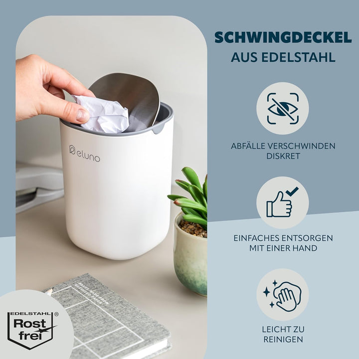 eluno Kosmetikeimer EDOLO mit Schwingdeckel und 1,5 Liter Fassungsvermögen, Schwingdeckeleimer ideal