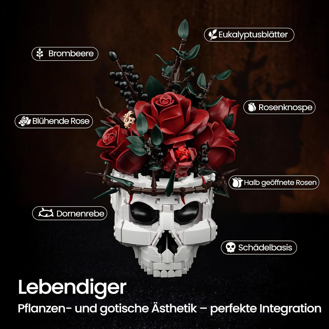 Millionspring-Bausatz für rote Rosensträusse mit Totenkopfvase, rote künstliche Rosen, Geschenke für