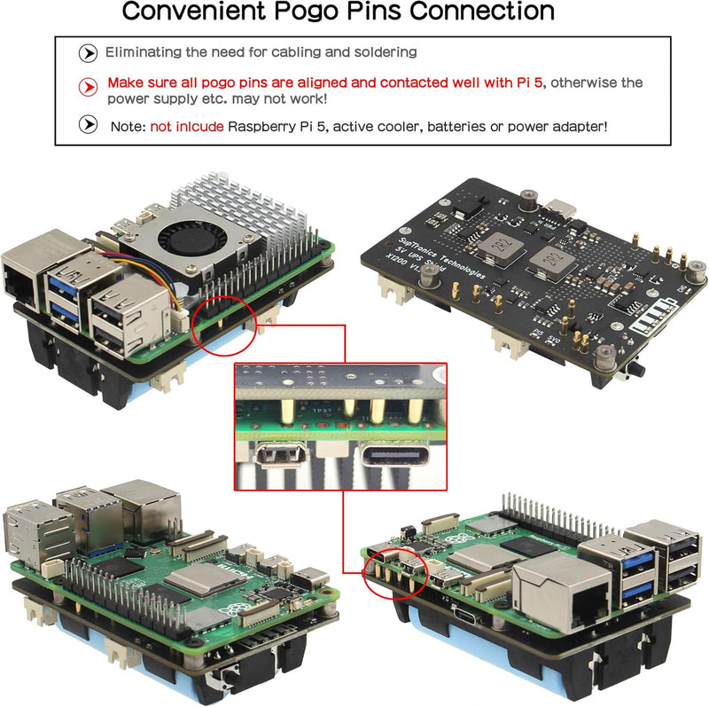 Geekworm X1200 5V UPS Shield for Raspberry Pi 5, with Max 5.1V 5A Output & Auto Power On & Safe Shut