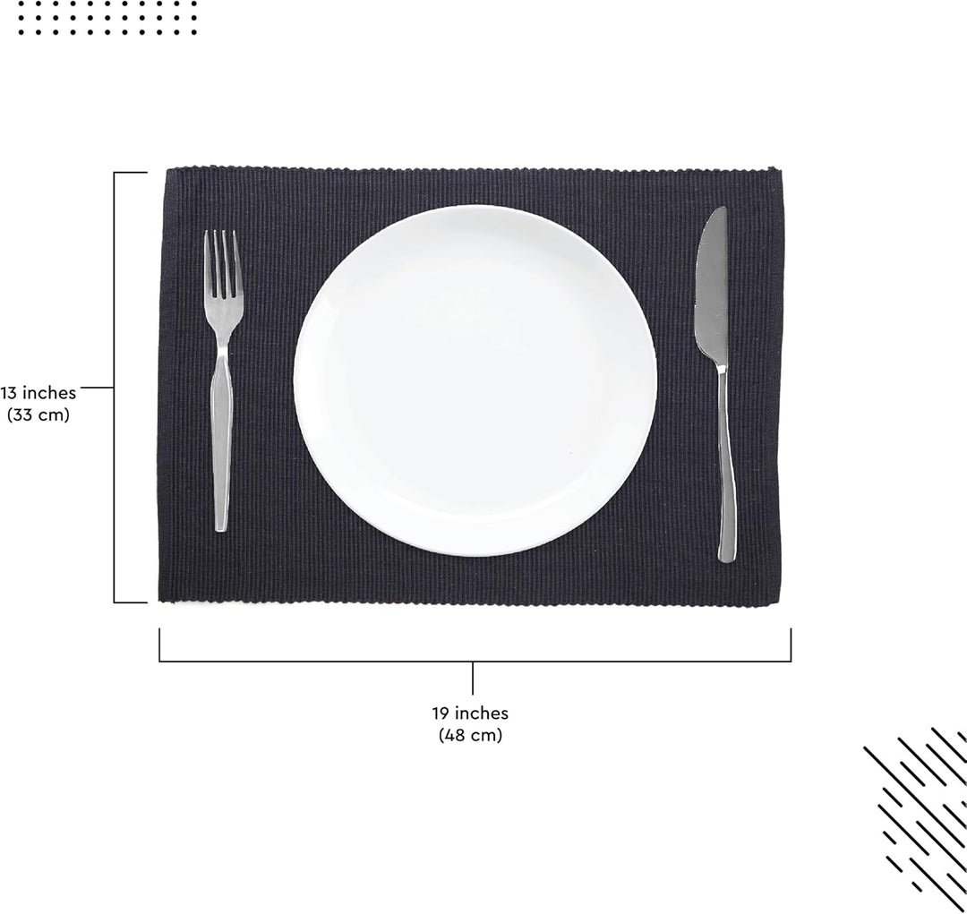 Encasa XO Platzsets Esstisch Set von 6 | Fest grau | Fein gerippte Baumwoll-Tischunterlage | Grösse