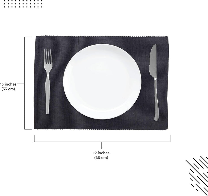Encasa XO Platzsets Esstisch Set von 6 | Fest grau | Fein gerippte Baumwoll-Tischunterlage | Grösse