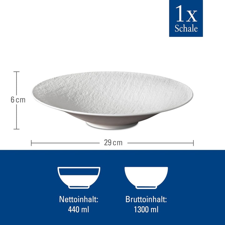 Villeroy und Boch Manufacture Rock Blanc Schale, 28,7 cm, Premium Porzellan, Weiss Weiss Schale tief