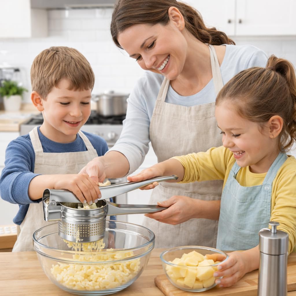 Ergonomische Kartoffelpresse aus Edelstahl | Robuste Kartoffelpresse für private und professionelle