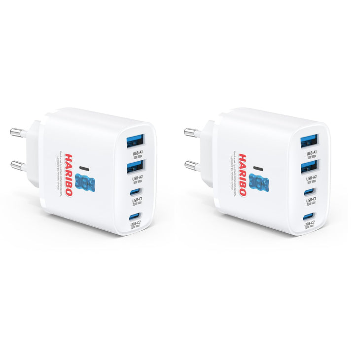 HARIBO 2er USB C Ladegerät 4-Port 40W Schnellladegerät,PD 3.0 Mehrfach Netzteil für iPhone 16/15/14