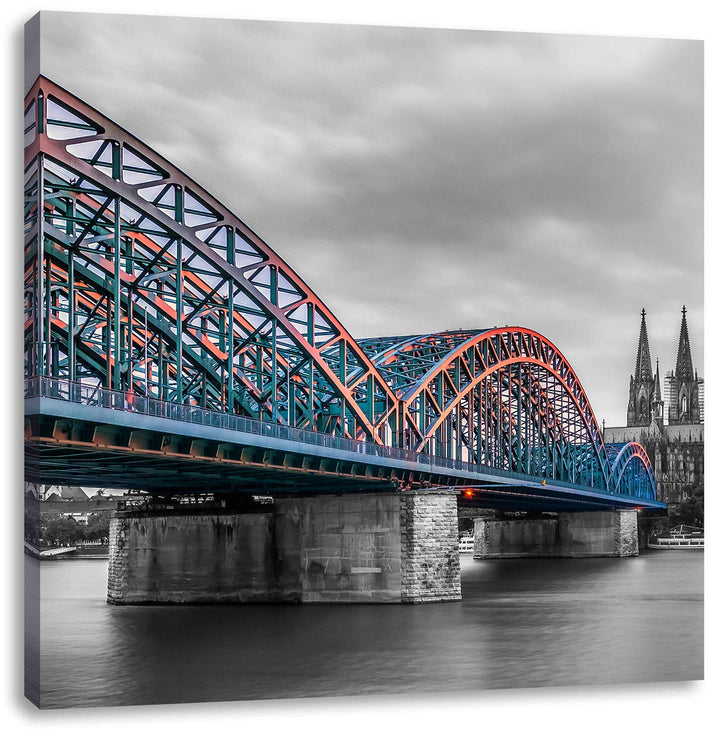Pixxprint Brücke Kölner Dom als Leinwandbild Quadratisch | Grösse: 70x70 | Wandbild| Kunstdruck | fe