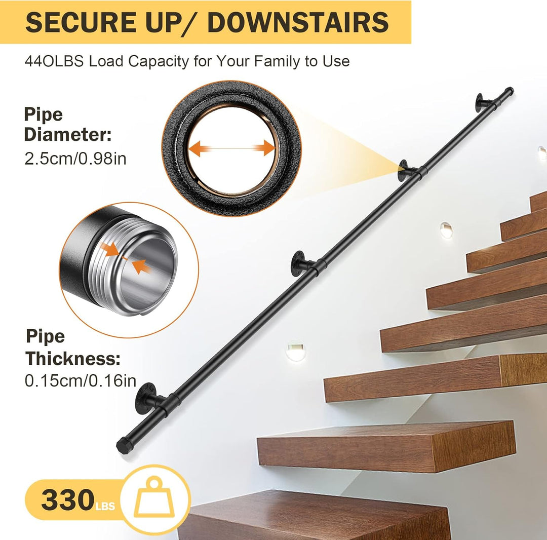 Handlauf für Treppen, Aomdom Handlauf Treppengeländer Innen und Aussen, Handlauf Schwarz mit Rutschf