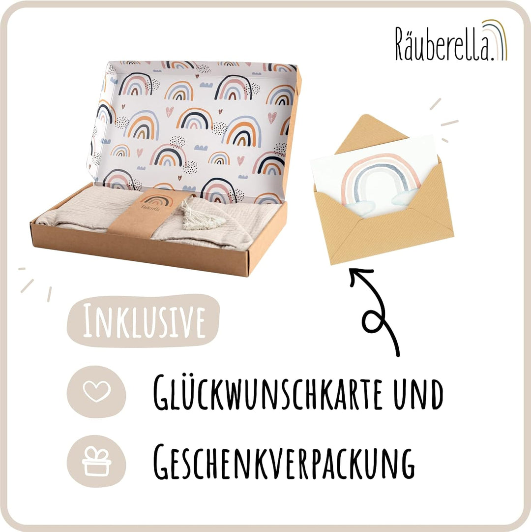 Räuberella® Kapuzenhandtuch-Baby in Beige I 75x100cm I Musselin-Badetuch-Baby aus 100% Bio-Baumwolle