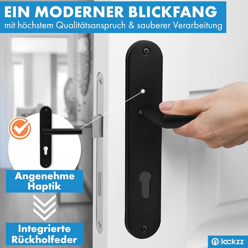 lockzz Türgriff Drückergarnitur Estenfeld, Edelstahl schwarz matt, Türbeschlag für Wohnungseingangst