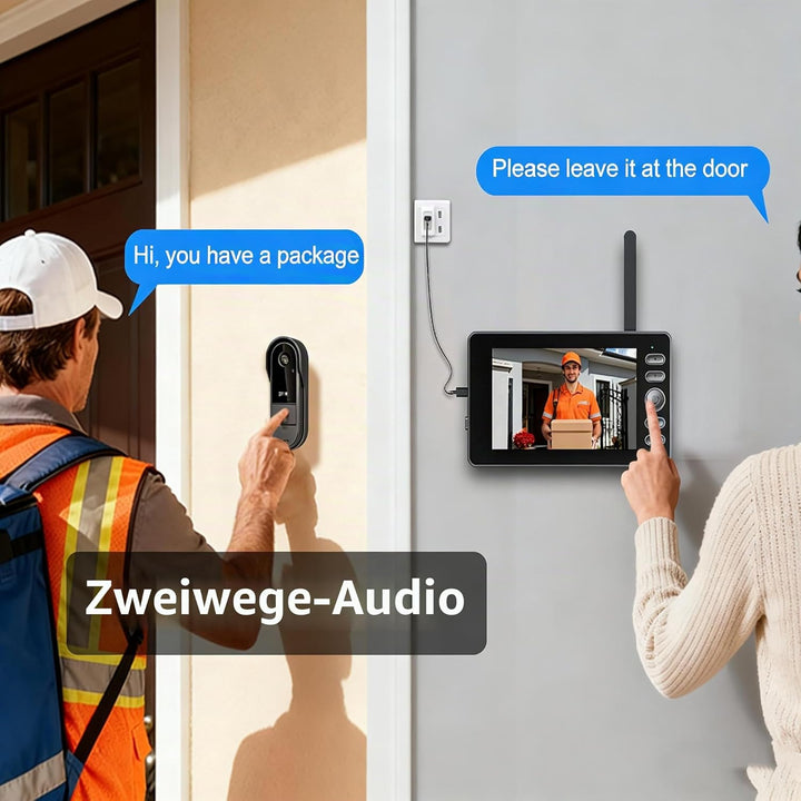 Winnes Kabellose Video Türklingel mit Monitor, Kein WLAN Keine App Keine Monatsgebühren, 1080P HD Tü
