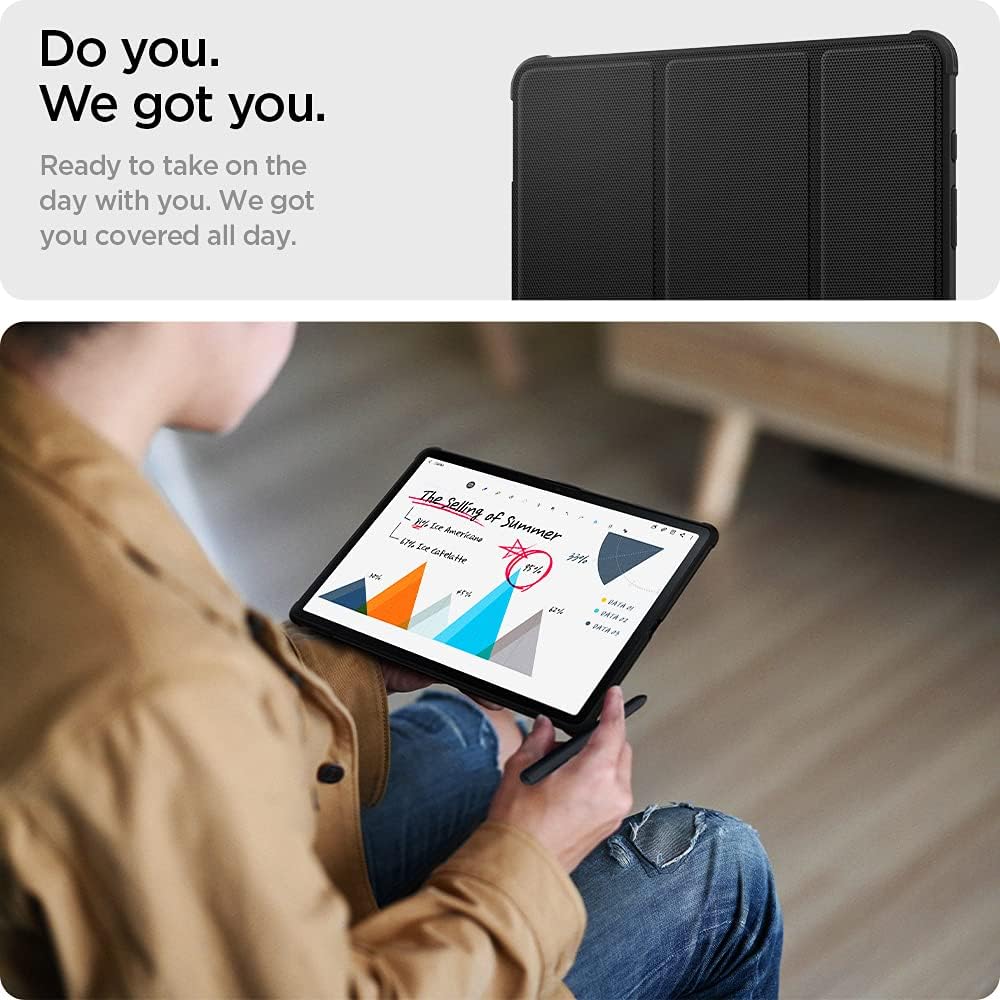 Spigen Rugged Armor Pro Entwickelt für Galaxy Tab S7 FE 5G Hülle mit Stifthalter (2021) - Schwarz