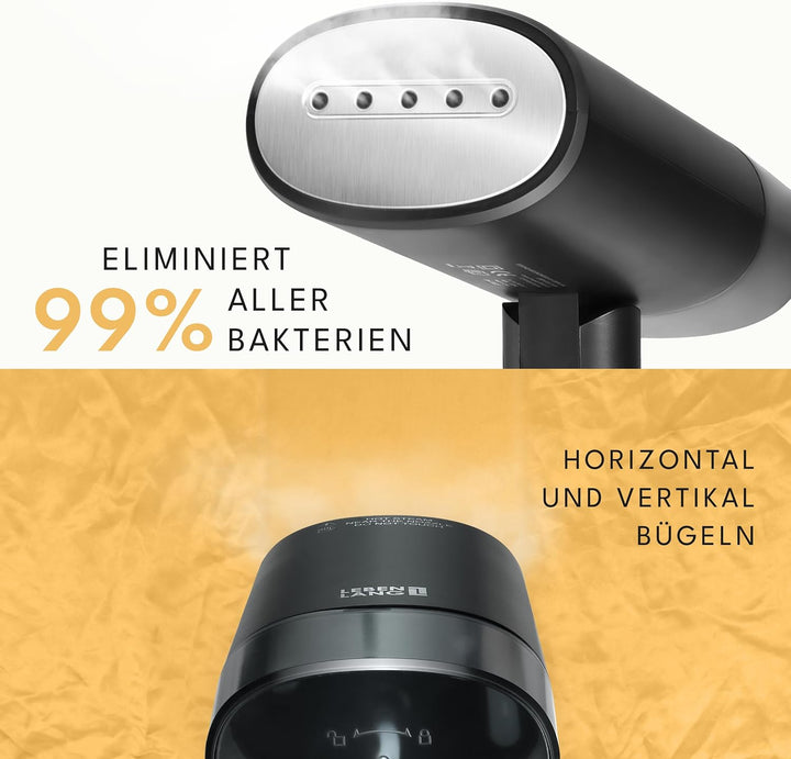LEBENLANG Steamer Dampfglätter Reise - Kompakt Faltbar &amp; Inkl. Reise Set I Steam Iron Dampfbürste Da
